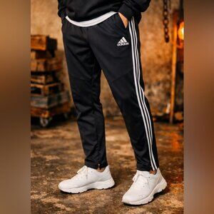 Adidas Black 3 Stripe Track Pants Men’s XL Soccer Joggers Zip Ankle